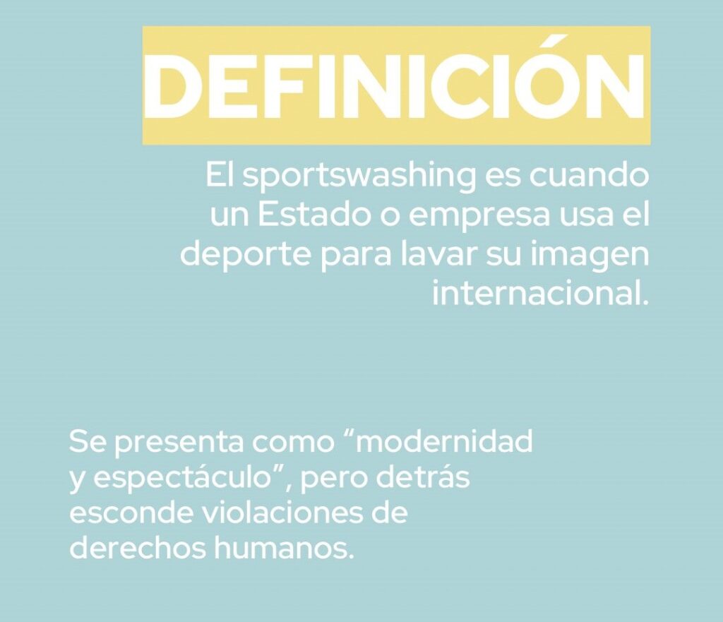 Explicación visual del concepto de sportwashing y cómo se utiliza en eventos deportivos como herramienta de propaganda